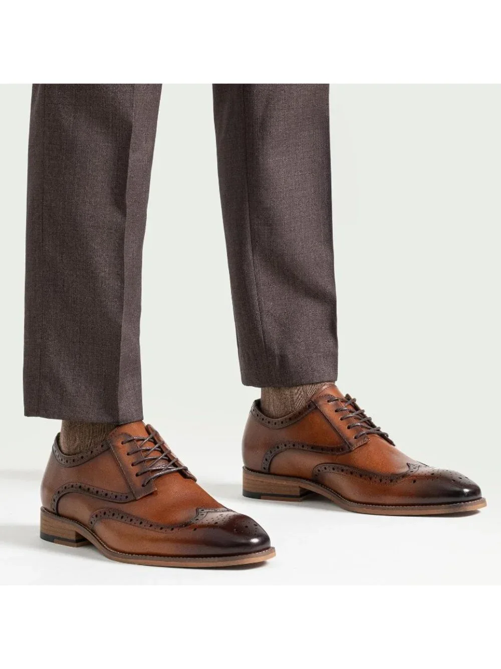 Mens Brown Shade Dunbar Wingtip Lace Up Formal Oxford Leather Brogue Dress Shoes